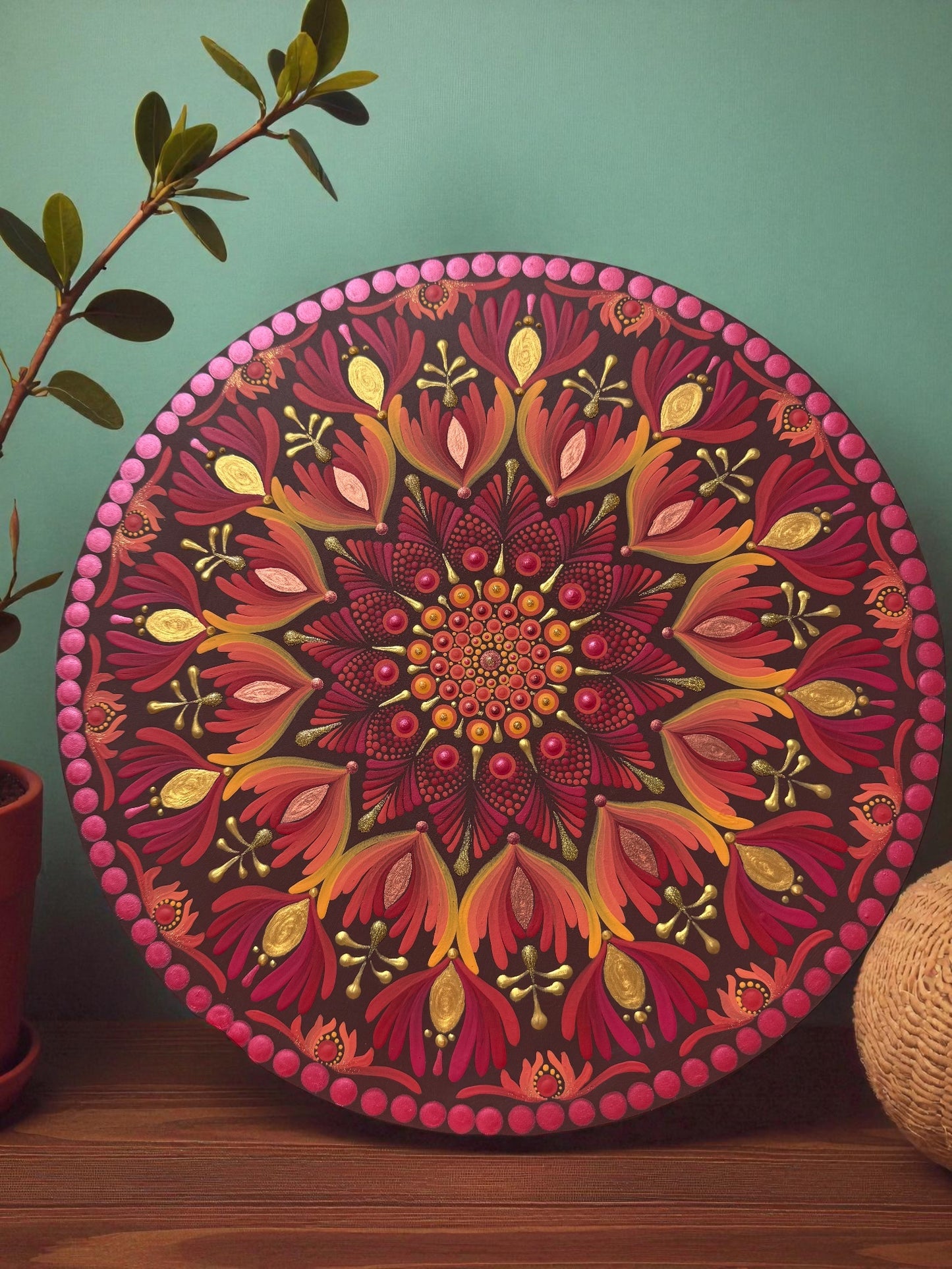 Harvest Mandala art - Hand painted on wood (30cm)