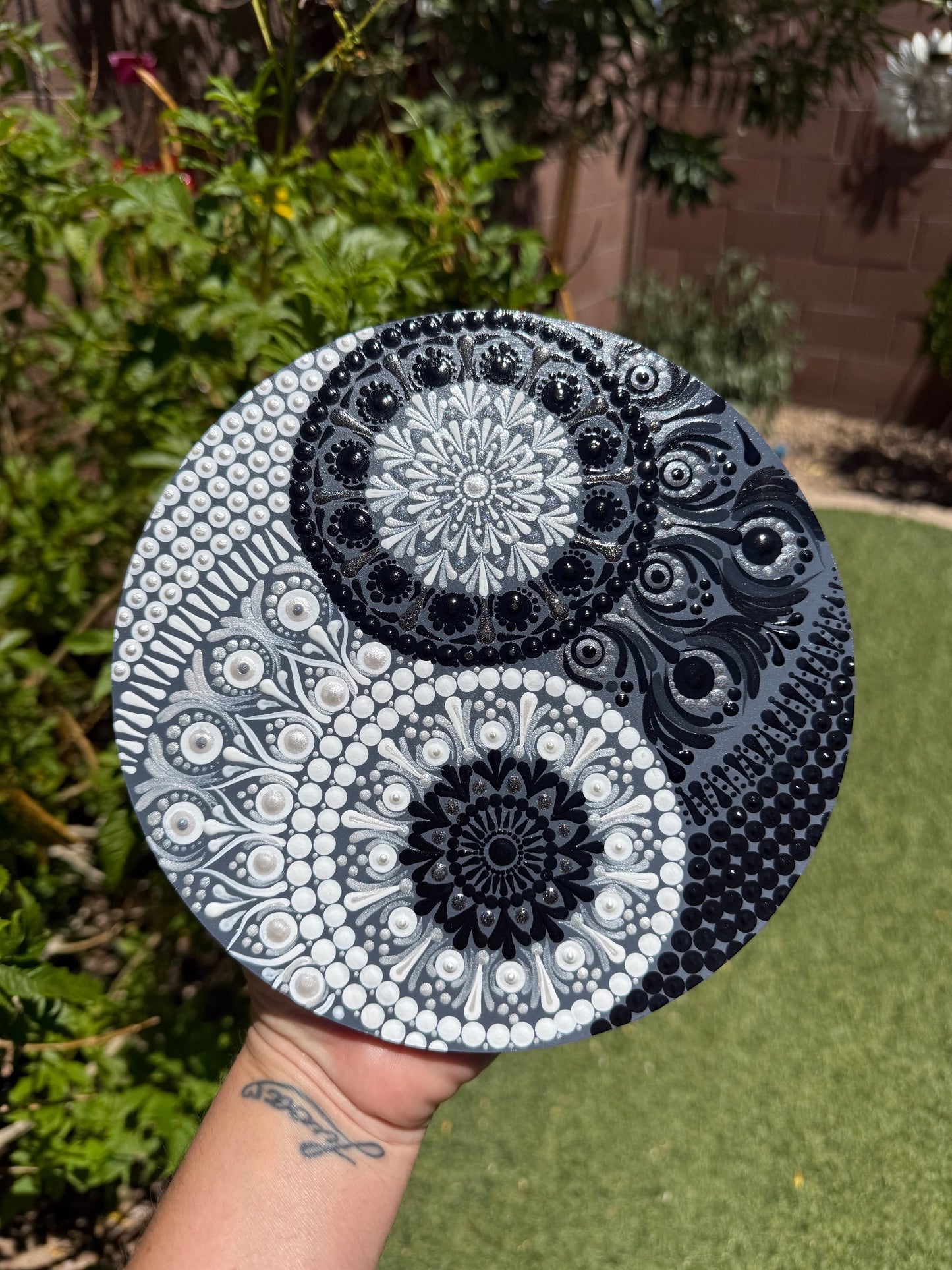 Ying Yang Mandala Art (20cm Hand-Painted on Wood)
